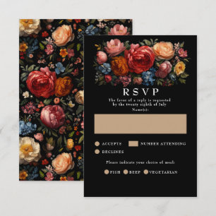 Botanical Floral Black Moody Wedding RSVP Cards