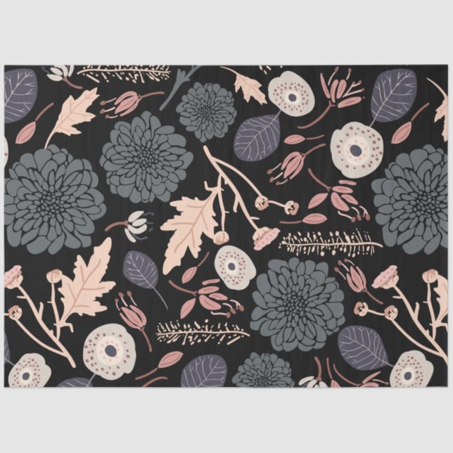 Botanical Floral Black Pink Tissue Paper (Front)