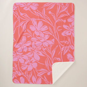 Botanical Floral Boho Art Design in Pink and Red Sherpa Blanket