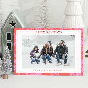 Botanical Floral Boho Art Pink Holiday Photo Card