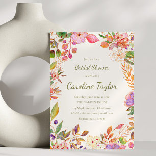 Botanical Floral Border Bridal Shower Pink Green Invitation