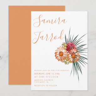 Botanical Floral Bunch Peach Watercolor Wedding Card