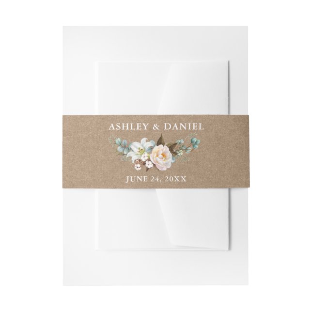 Botanical Floral Calligraphy Kraft Wedding Invitation Belly Band (Front Example)