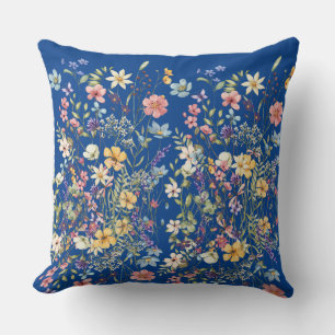 Botanical Floral Cobalt Blue Throw Pillow
