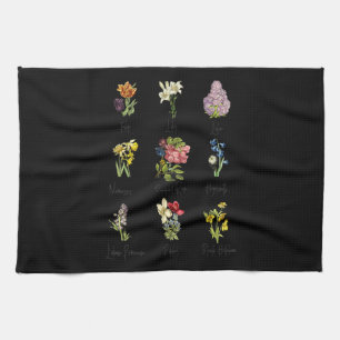 botanical floral flower garden chart kitchen towel