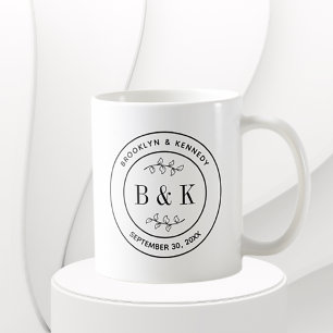 Botanical Floral Fun Monogram Wedding Couple Name Coffee Mug