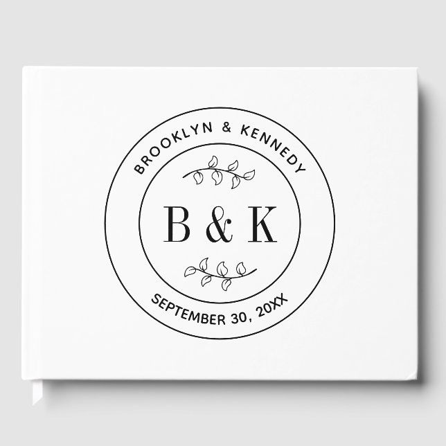 Botanical Floral Fun Monogram Wedding Couple Name Guest Book (Front)