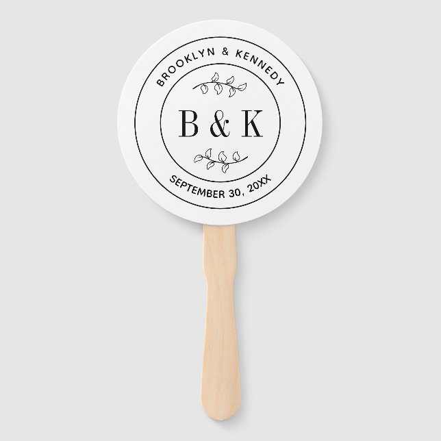 Botanical Floral Fun Monogram Wedding Couple Name Hand Fan (Front)