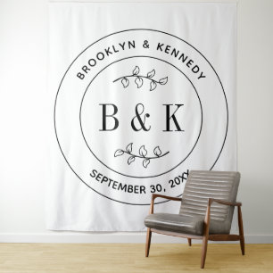 Botanical Floral Fun Monogram Wedding Couple Name Tapestry