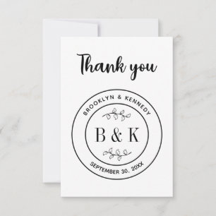 Botanical Floral Fun Monogram Wedding Couple Name Thank You Card