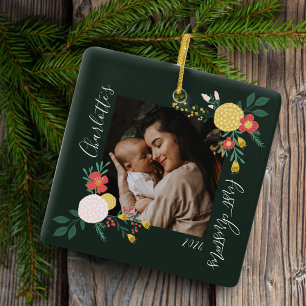 Botanical Floral Garden Elegant Photo Frame Green Ceramic Ornament