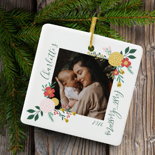Botanical Floral Garden Elegant Photo Frame White Ceramic Ornament