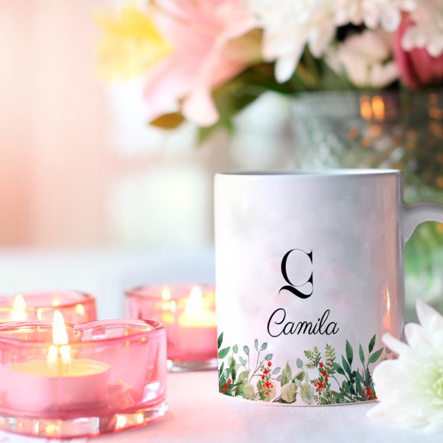 Botanical floral girly watercolor name Mug (Creator Uploaded)