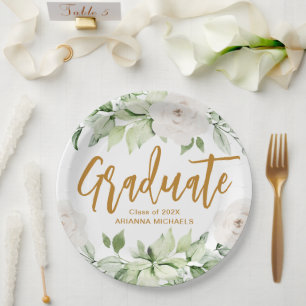 Botanical Floral Graduate Script Graduation  Paper Plate