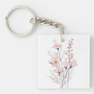Botanical Floral Illustration Minimal Nature Aes Keychain