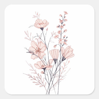 Botanical Floral Illustration | Minimal Nature Aes Square Sticker