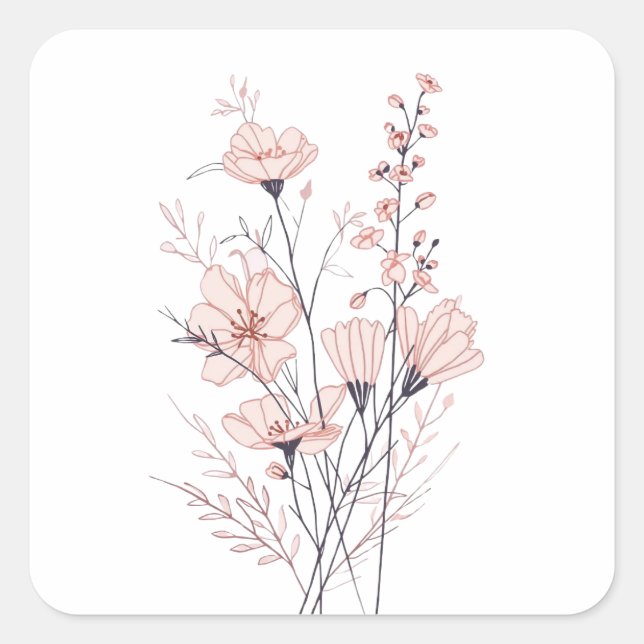 Botanical Floral Illustration | Minimal Nature Aes Square Sticker (Front)