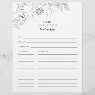 Botanical Floral Illustration Name Recipe Card