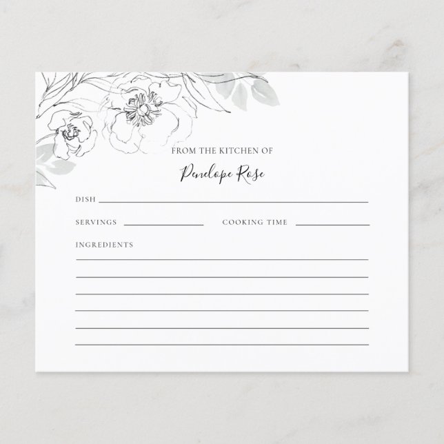 Botanical Floral Illustration Name Recipe Card (Front)