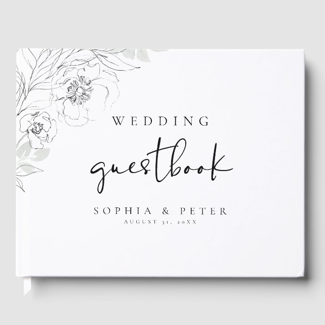 Botanical Floral Illustration Wedding Guest Book (Front)