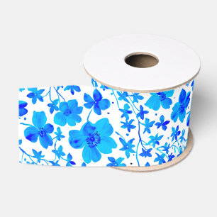 Botanical Floral in Deep Blue and White Grosgrain Ribbon