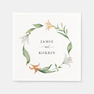 Botanical Floral Lily Personalized Paper Napkins