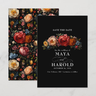 Botanical Floral Moody Black Chic Wedding Save The Date