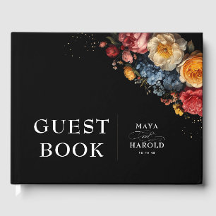 Botanical Floral Moody Vintage Wedding Black Guest Book