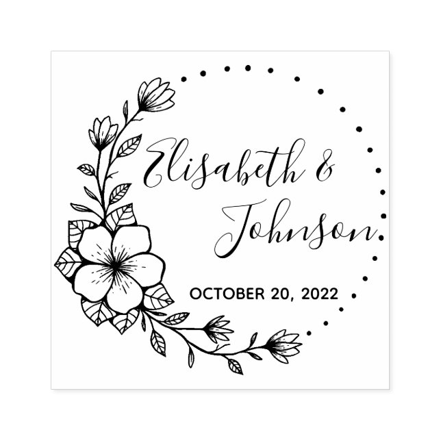 Botanical Floral Names Wedding Rubber Stamp (Imprint)
