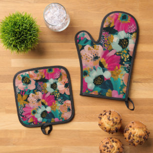 Botanical Floral  Oven Mitt & Pot Holder Set