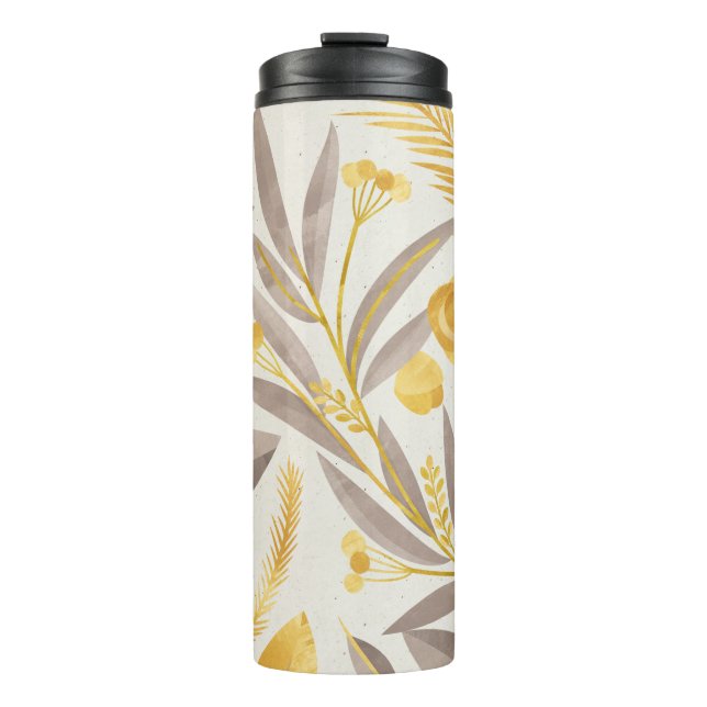 Botanical Floral Paper Texture Pattern Thermal Tumbler (Front)
