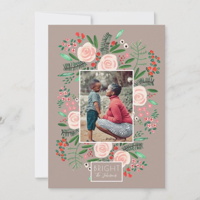 Botanical Floral Pastel Christmas Holiday Card (Front)