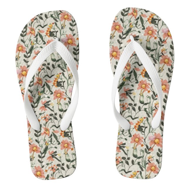 Botanical Floral Pattern Flip Flops (Footbed)
