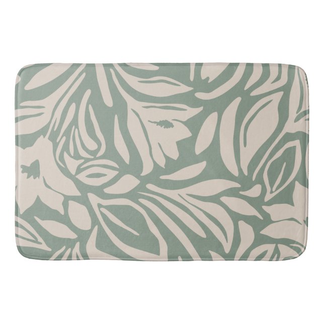 Botanical Floral Pattern in Sage and Cream Bath Mat (Front)