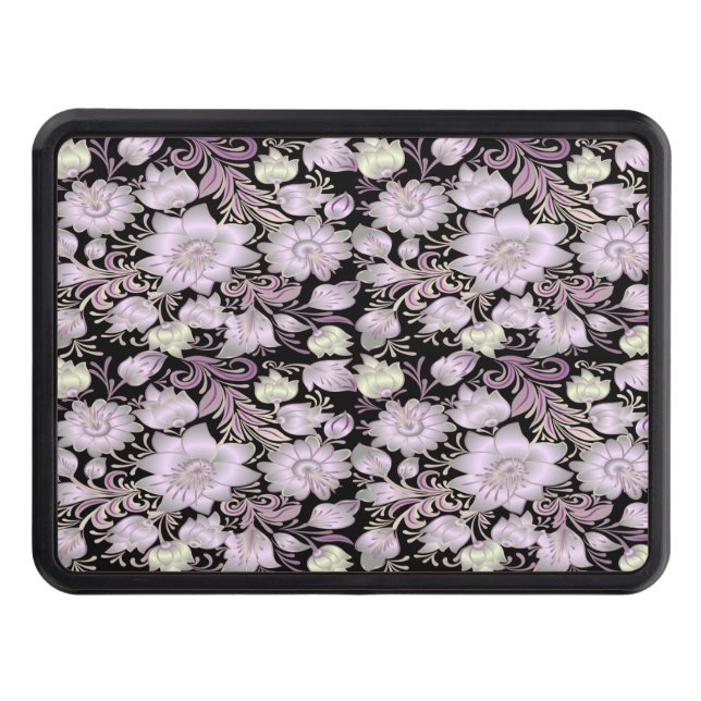 Botanical Floral Pattern Pink Yellow Trailer Hitch Cover (Front)