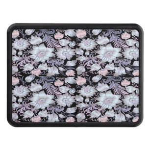 Botanical Floral Pattern White Pink Trailer Hitch Cover