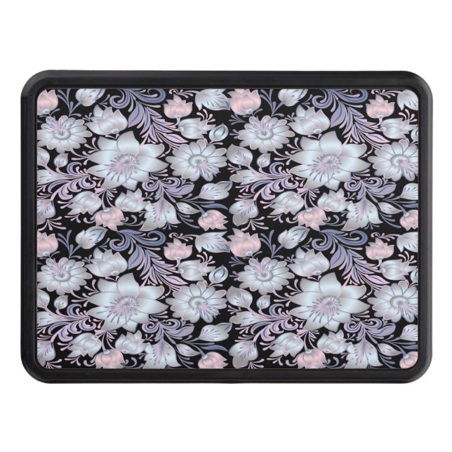 Botanical Floral Pattern White Pink Trailer Hitch Cover (Front)