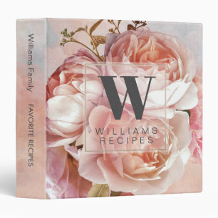 Botanical Floral Peony Monogram Name Recipe Book Binder