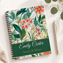 Botanical Floral Personalized Name Notes & Ideas Notebook