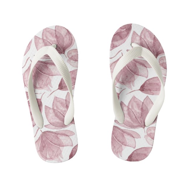 Botanical Floral Pink Plant Flower Pattern Kid's Flip Flops (Footbed)
