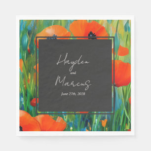 Botanical Floral Poppy Wedding Napkin