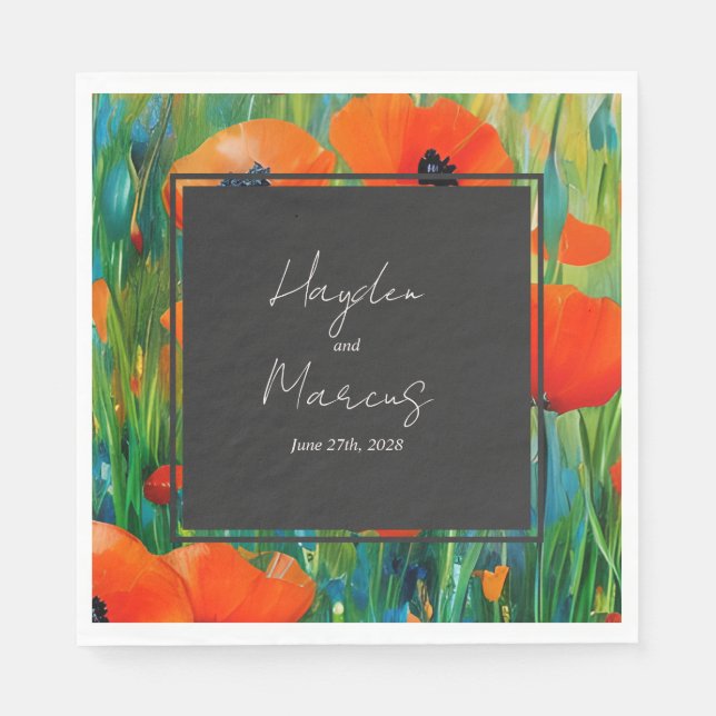 Botanical Floral Poppy Wedding Napkin (Front)