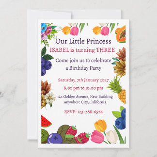 Botanical Floral Princess Birthday Invitations