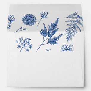 Botanical Floral print White & Marseille Blue  Envelope