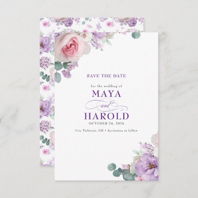 Botanical Floral Purple and Pink Save The Date (Front/Back)