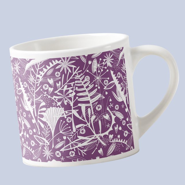 Botanical Floral Purple White Espresso Cup (Purple and white floral botanical pattern espresso coffee cup)