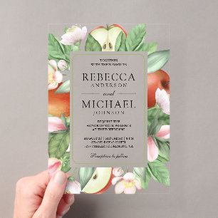Botanical Floral Red Apple Orchard Wedding Acrylic Invitations