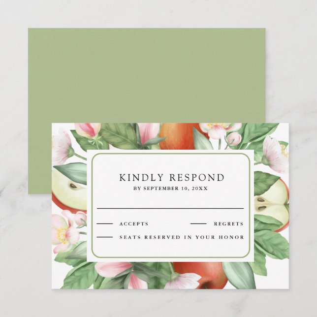 Botanical Floral Red Apple Orchard Wedding RSVP Card (Front/Back)