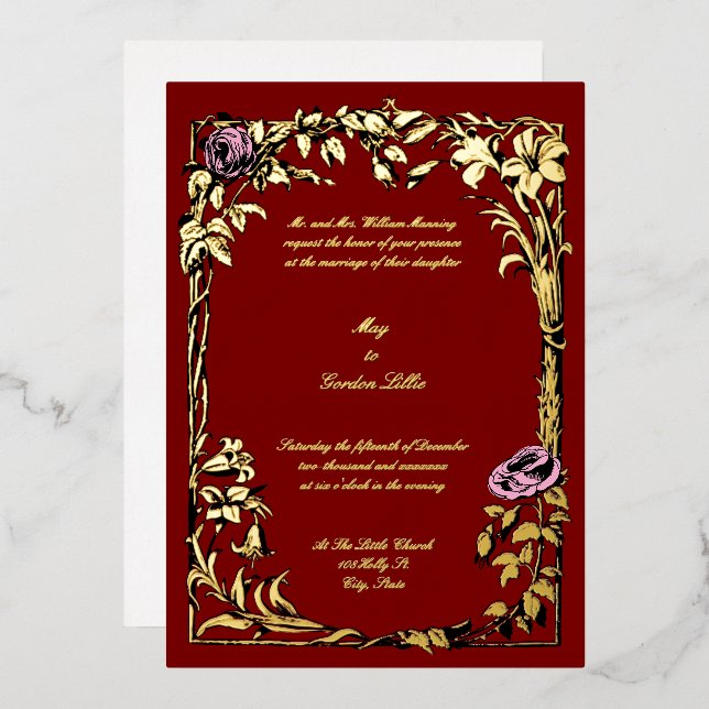 Botanical Floral Rose Vine Border Wedding (Front/Back)