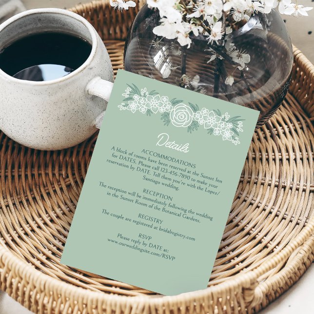 Botanical Floral Sage Mint Emerald Green Wedding Enclosure Card (Creator Uploaded)